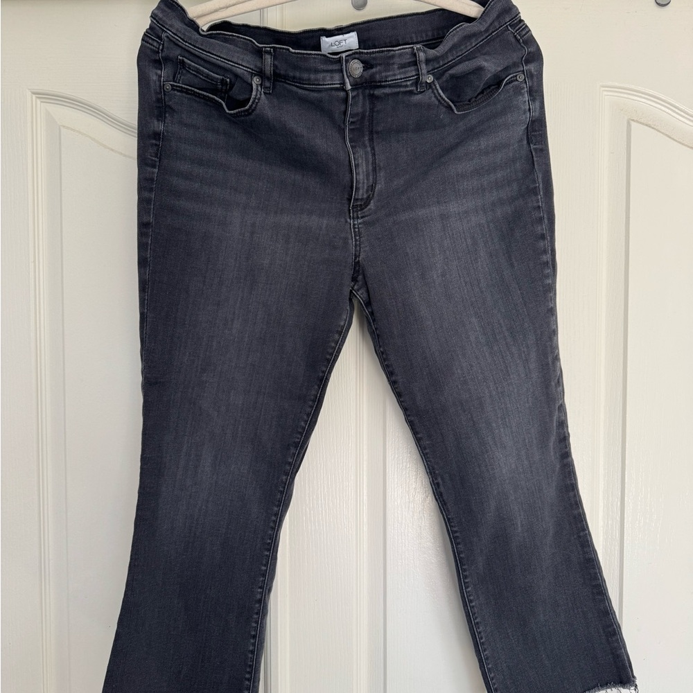 LOFT Black Ankle Cropped Jeans with Subtle Texture